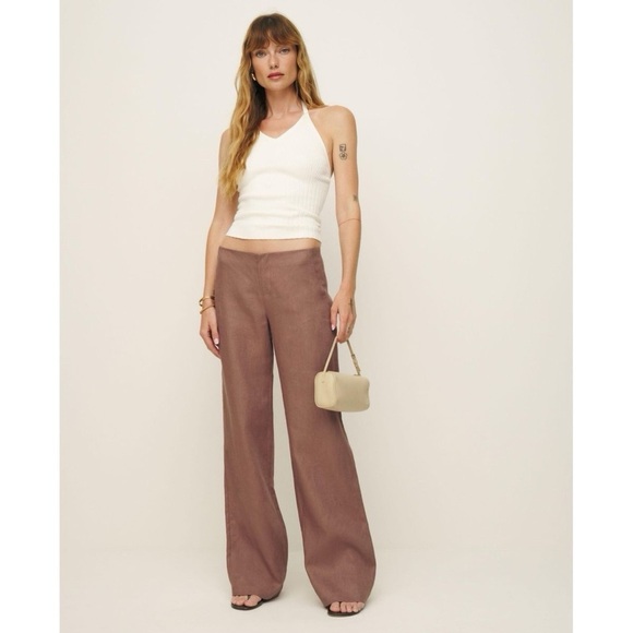 NWT Reformation Vida Linen Low Rise Pant Straight Leg Mink 10 - Picture 15 of 15
